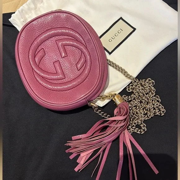 GUCCI SOHO DISCO PURPLE LEATHER ROUND CHAIN CROSSBODY MINI